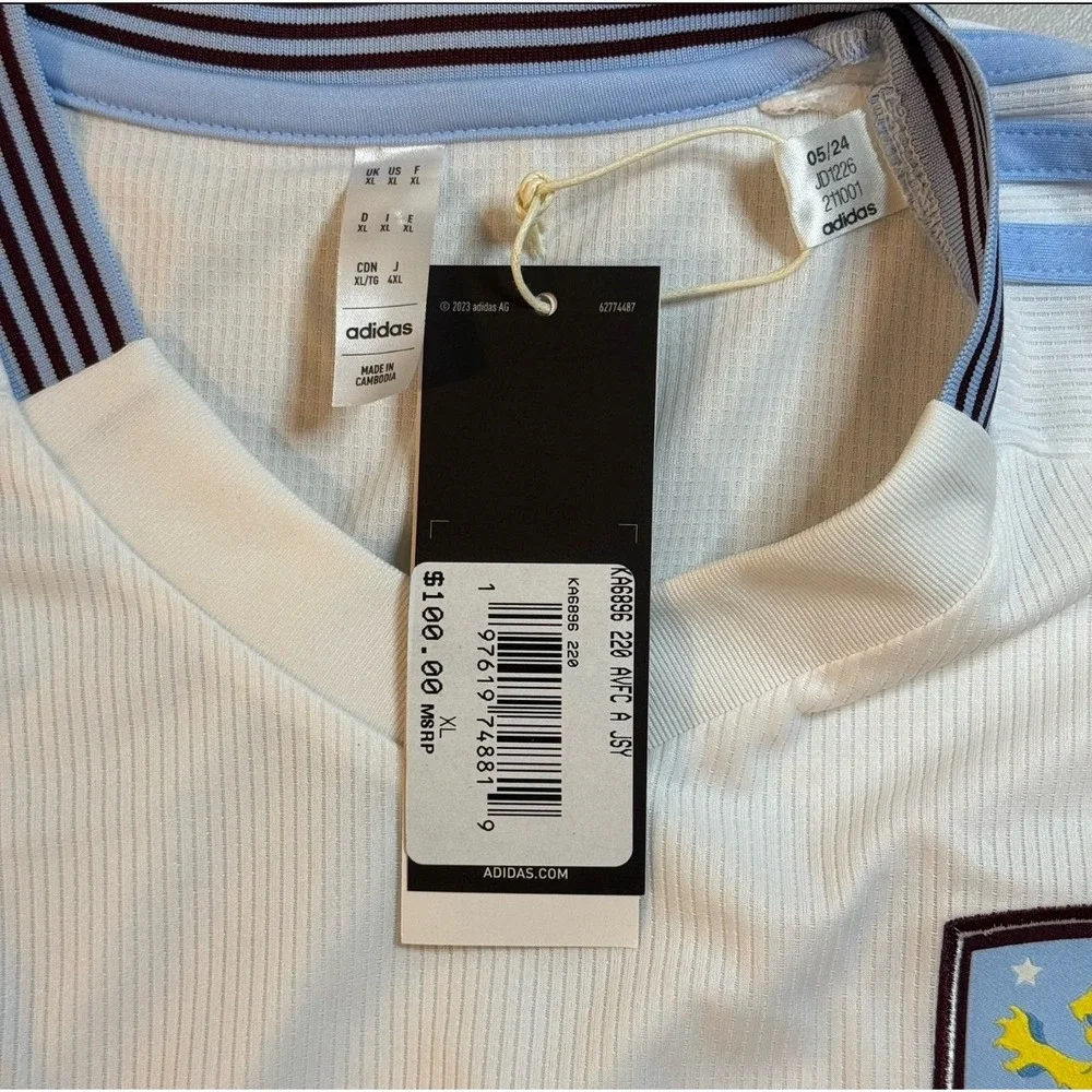 Adidas Aston Villa White 24/25 Soccer Futbol Football Away Jersey Shirt Men's XL